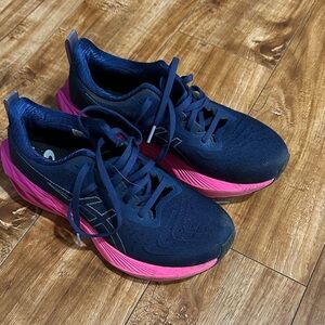 Asics Women's Dark Blue and Bright Pink Athletic Shoes